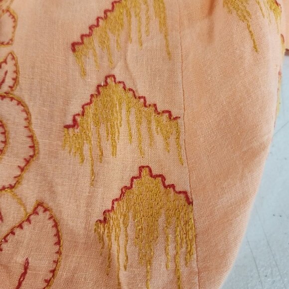 J Jill Womens Orange 100% Linen Long Sleeve Tunic Top Button Down Embroidered M - Picture 12 of 14